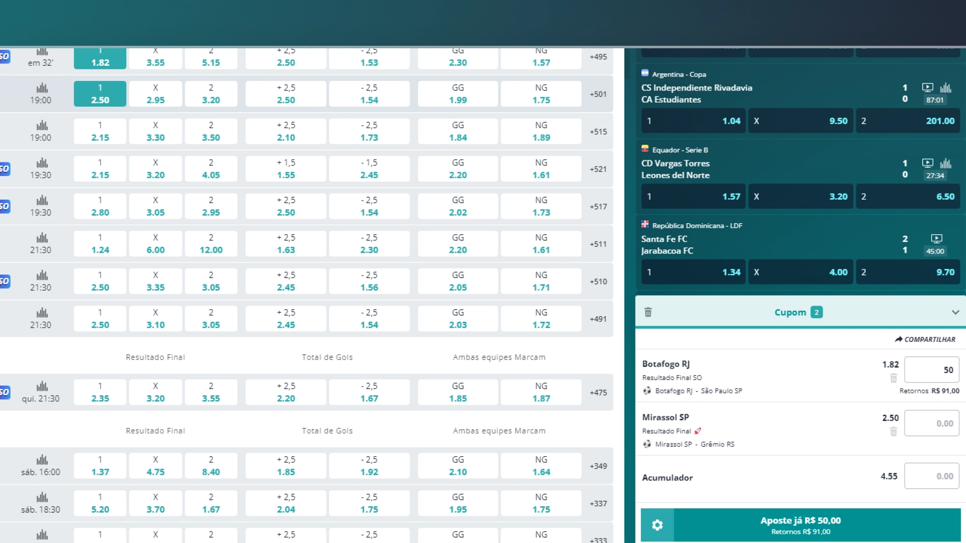 screenshot Apostas Múltiplas novibet