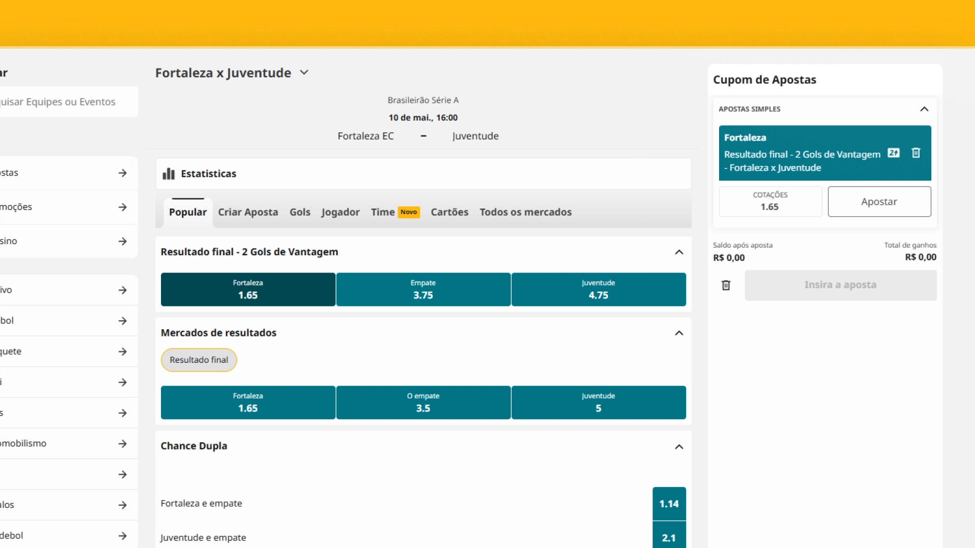 screenshot aposta simples betfair
