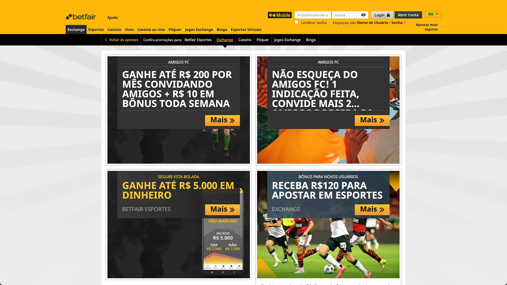 screenshot Betfair Promoções