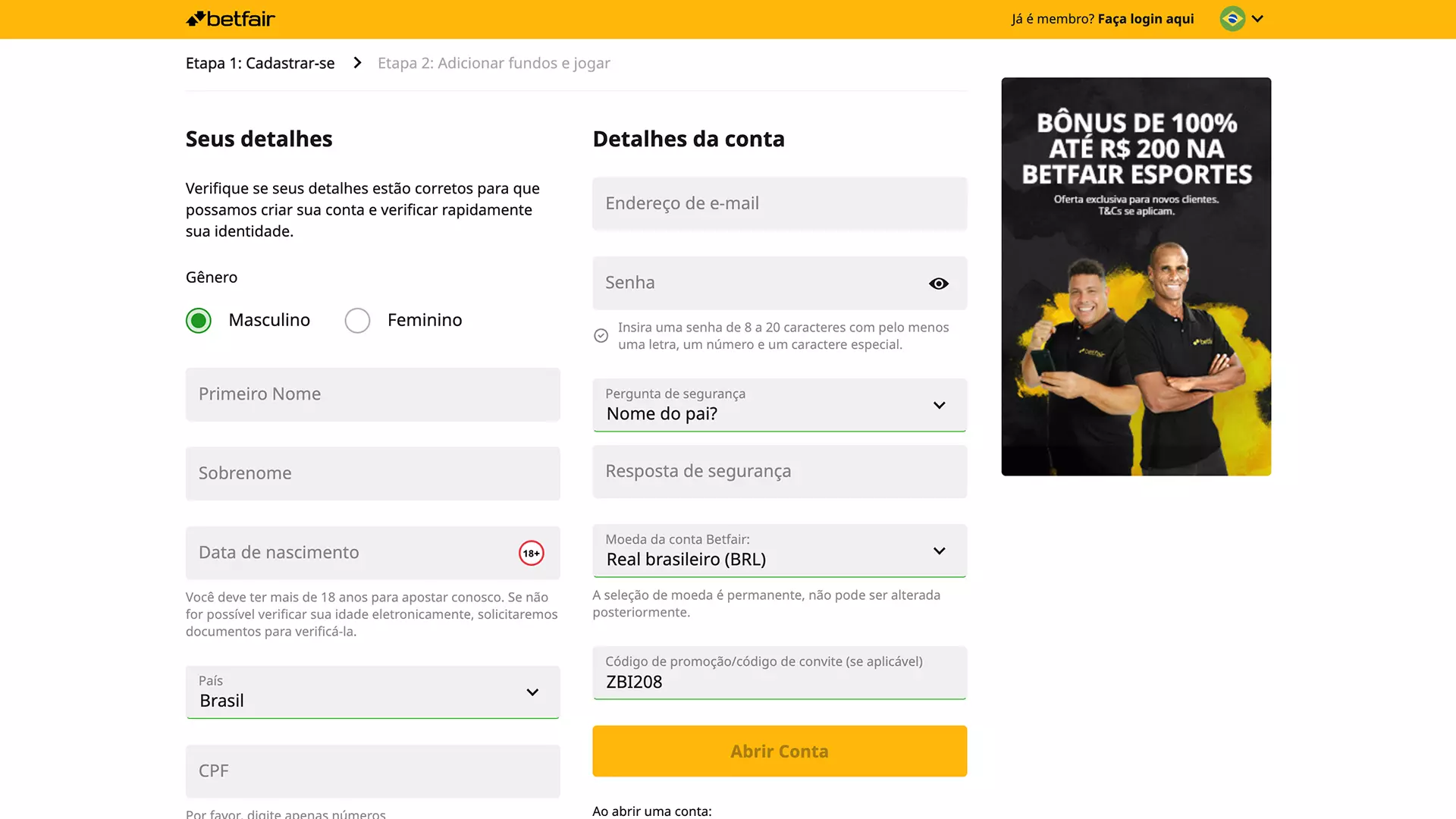 screenshot Betfair Registro