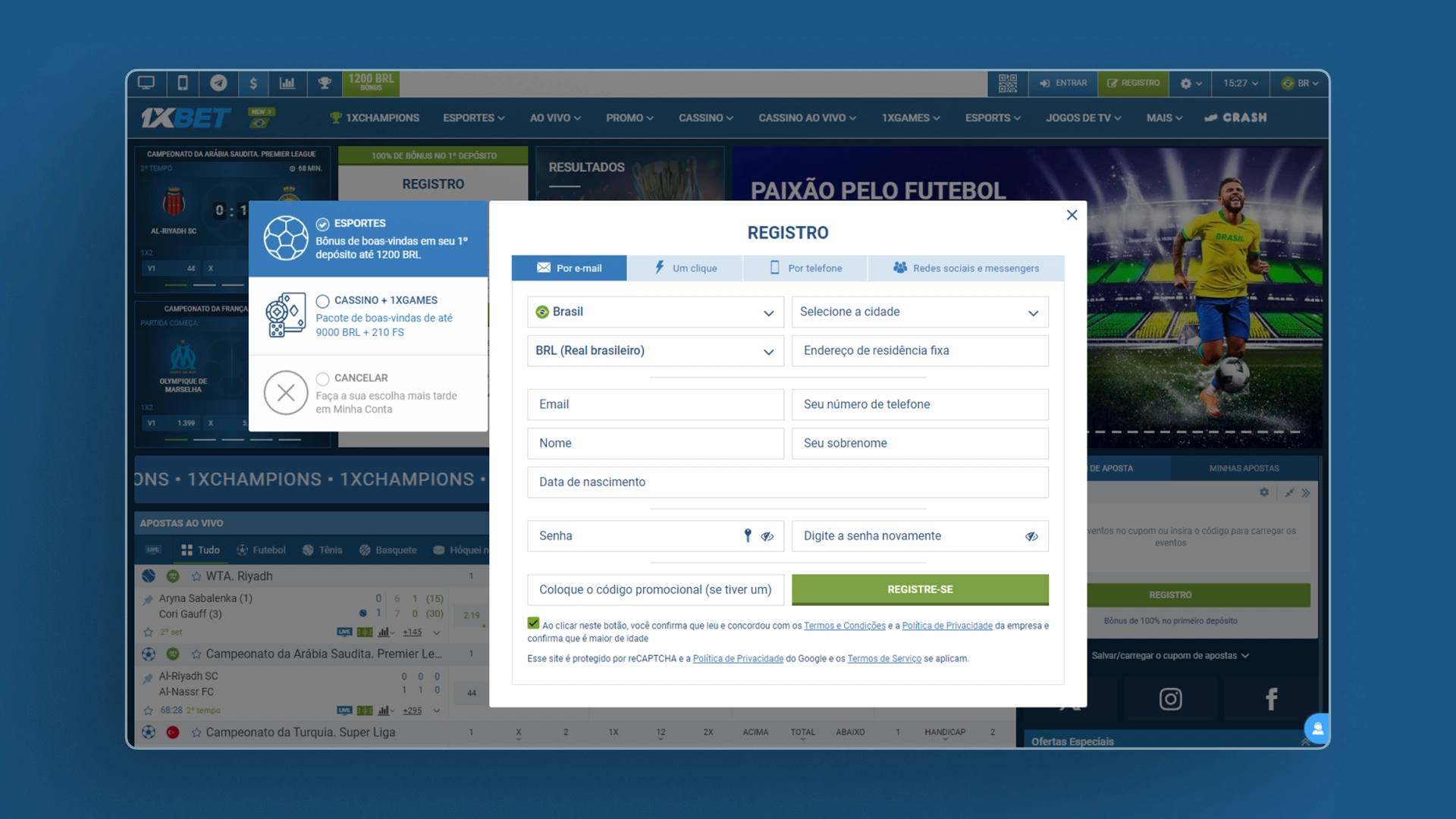 screenshot cadastro 02 1xbet