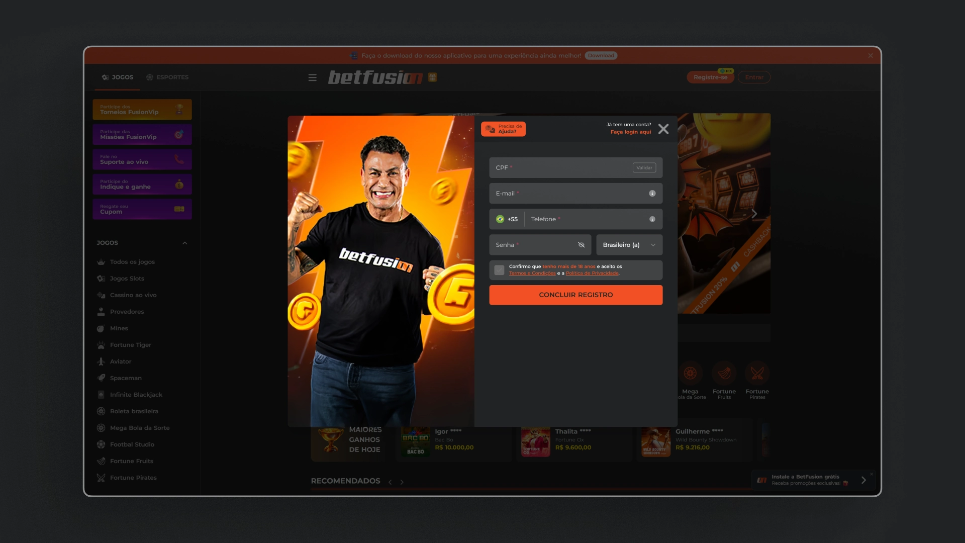 screenshot cadastro 02 BetFusion