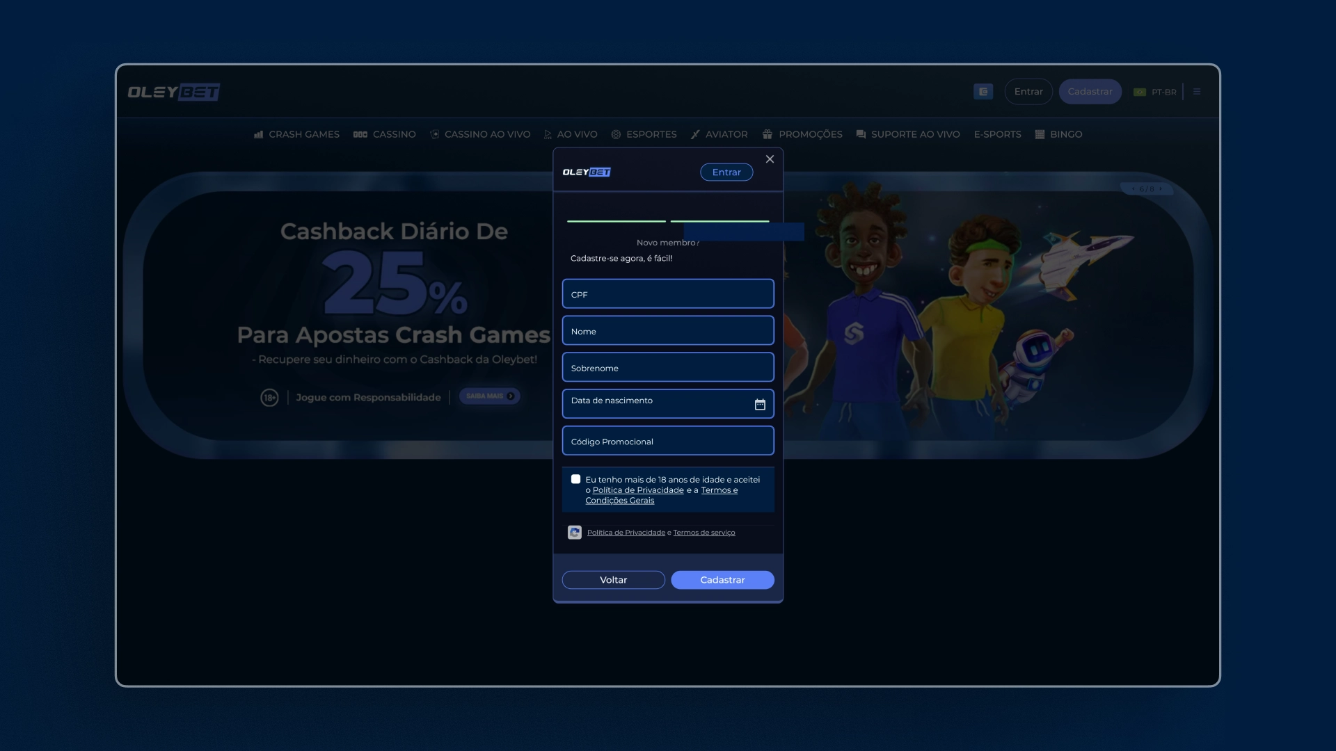 screenshot cadastro 02 oleybet