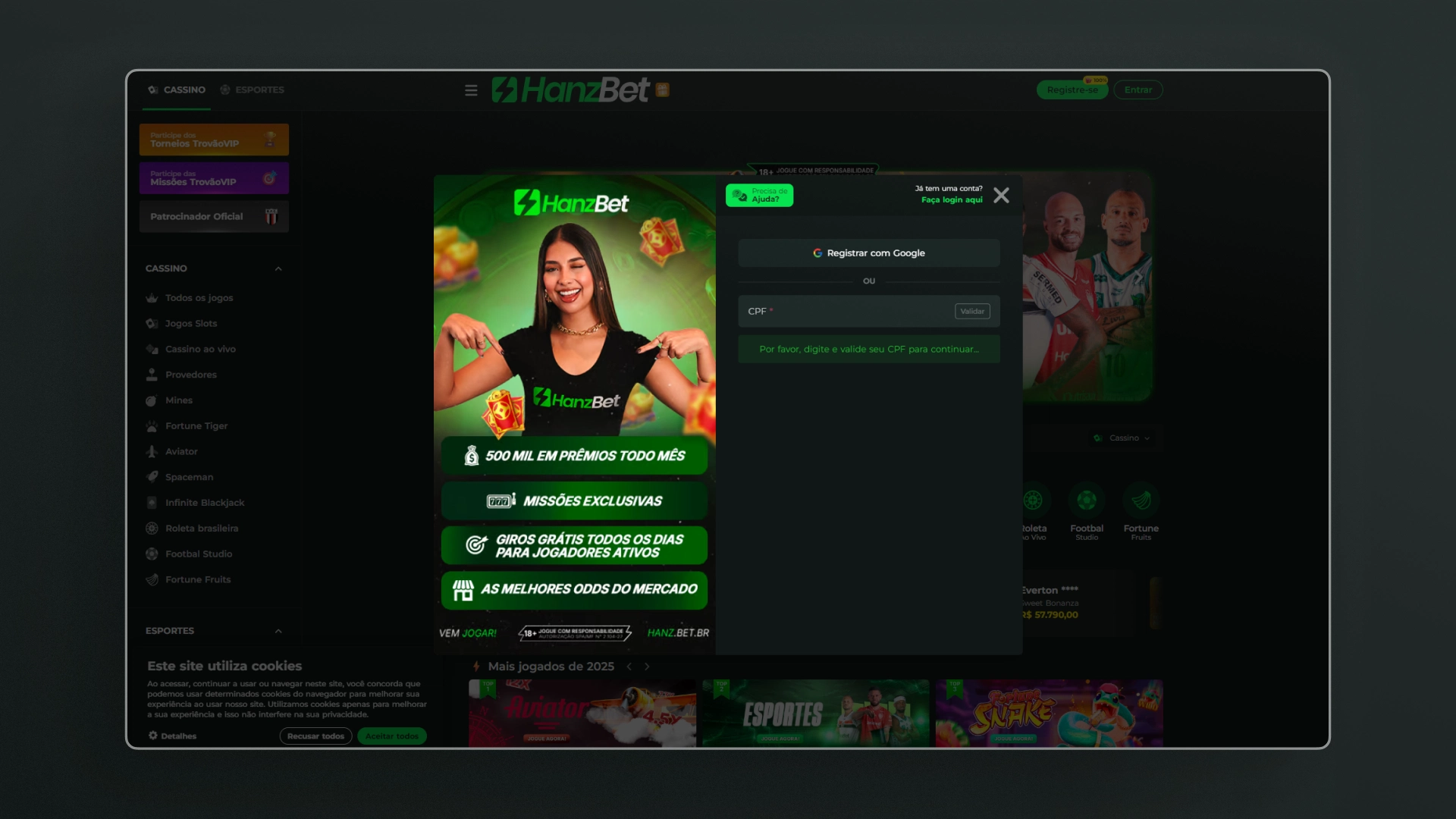 screenshot cadastro 02 hanzbet