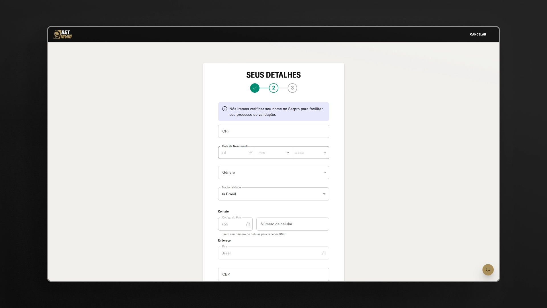 screenshot cadastro 03 betmgm