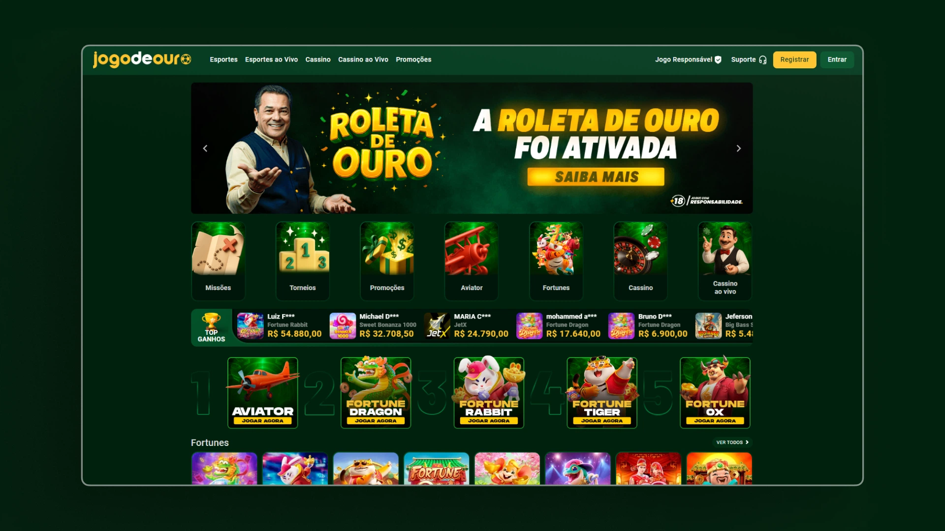 screenshot cadastro 1 jogo de ouro