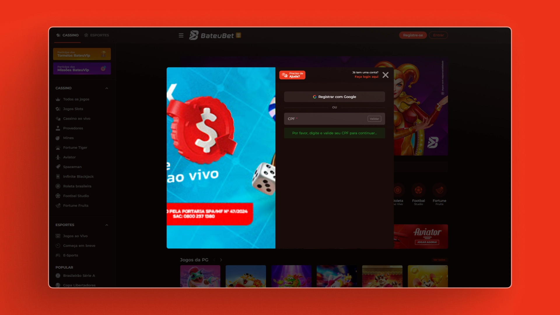 screenshot cadastro bateubet