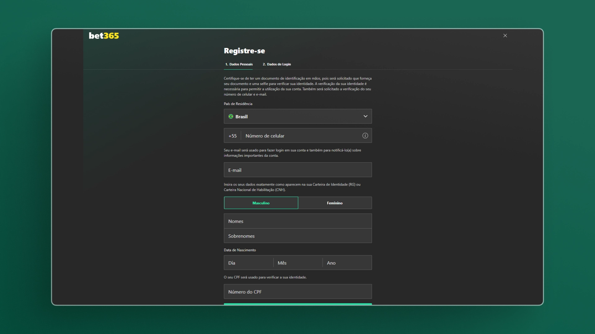 Ejemplo de Registro en Bet365