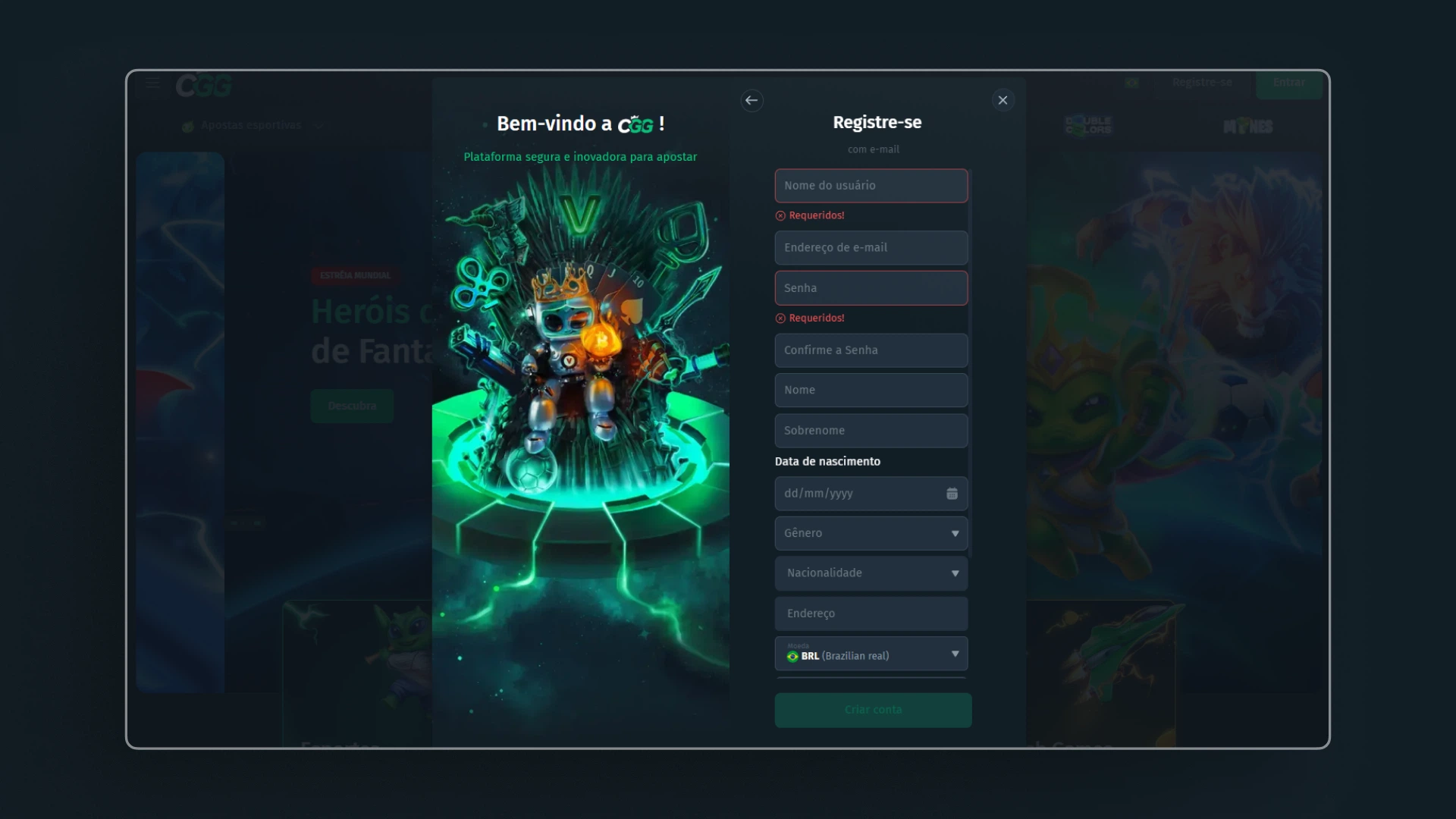 screenshot cadastro formulario CGG