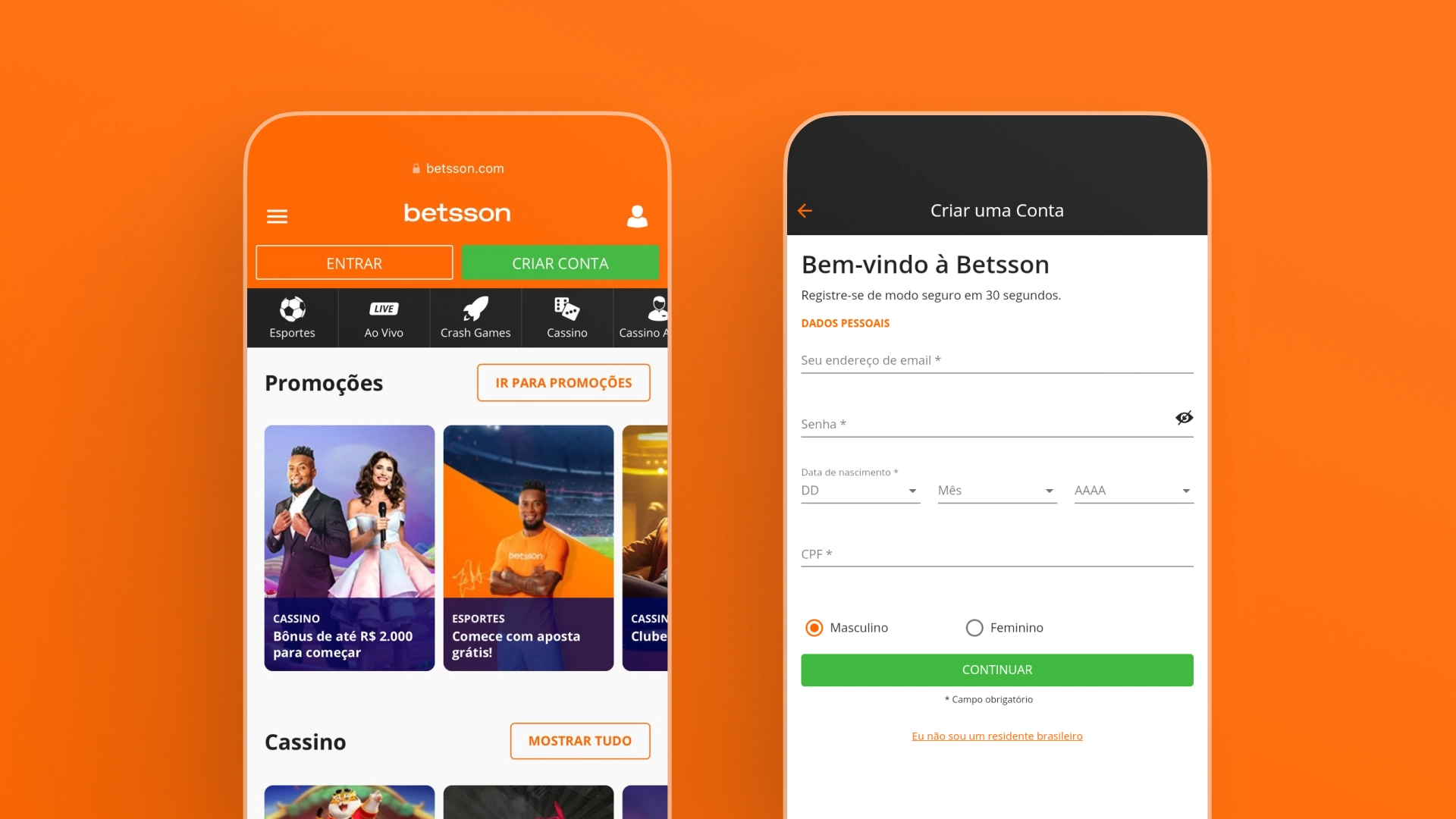 screenshot cadastro mobile Betsson