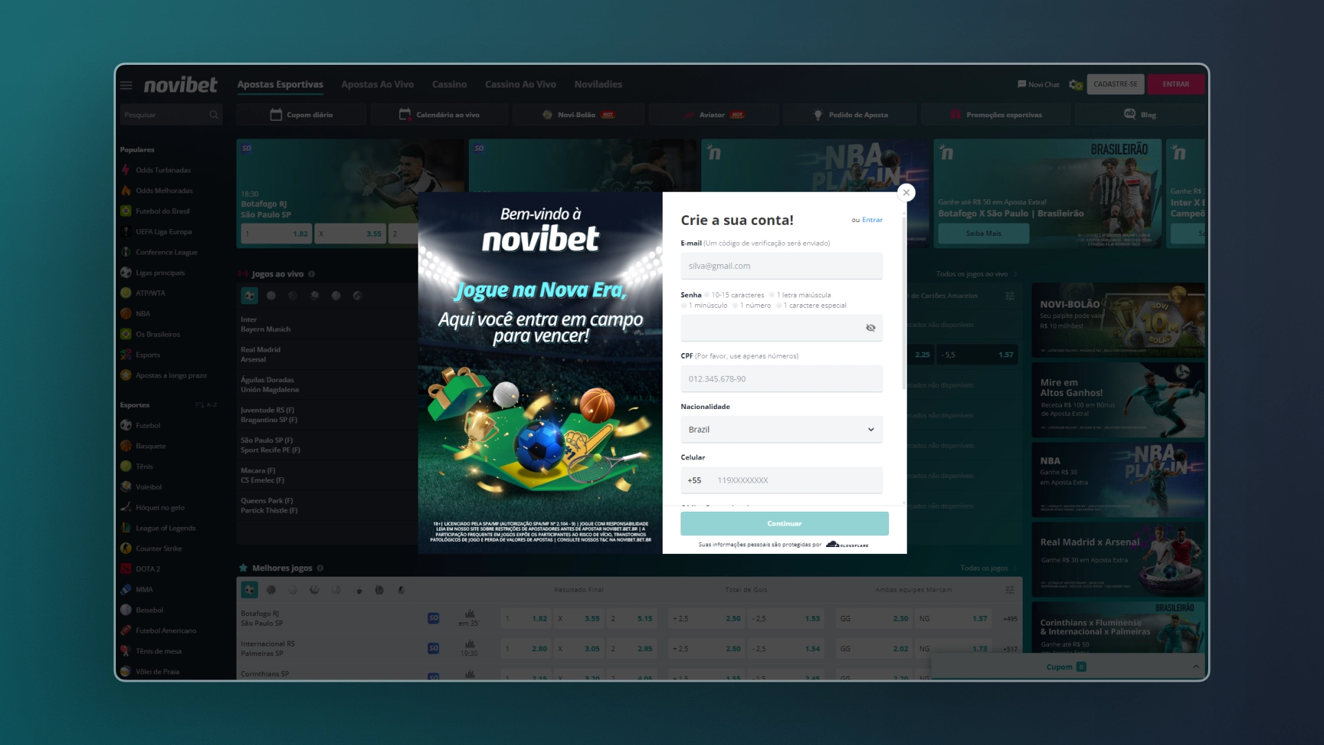 screenshot cadastro novibet