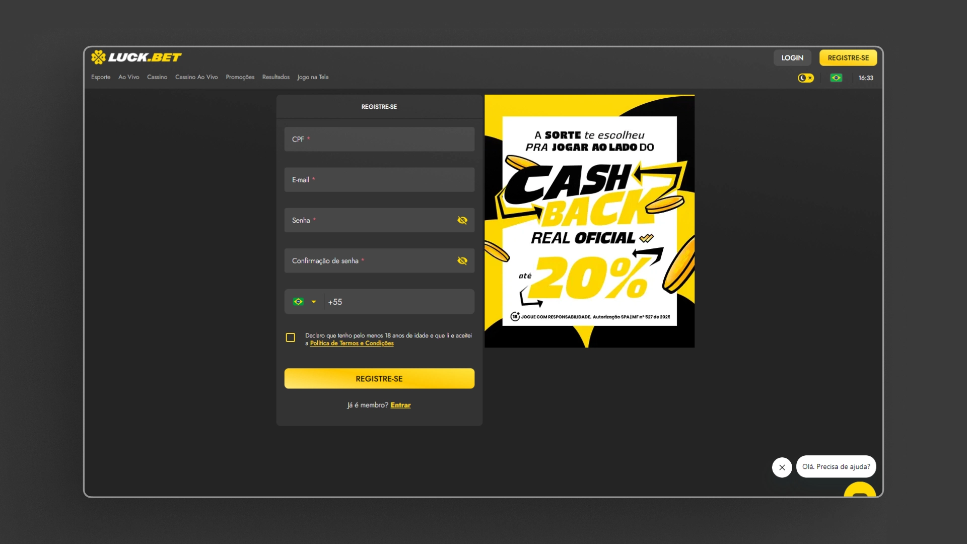 screenshot cadastro 2 LuckBet