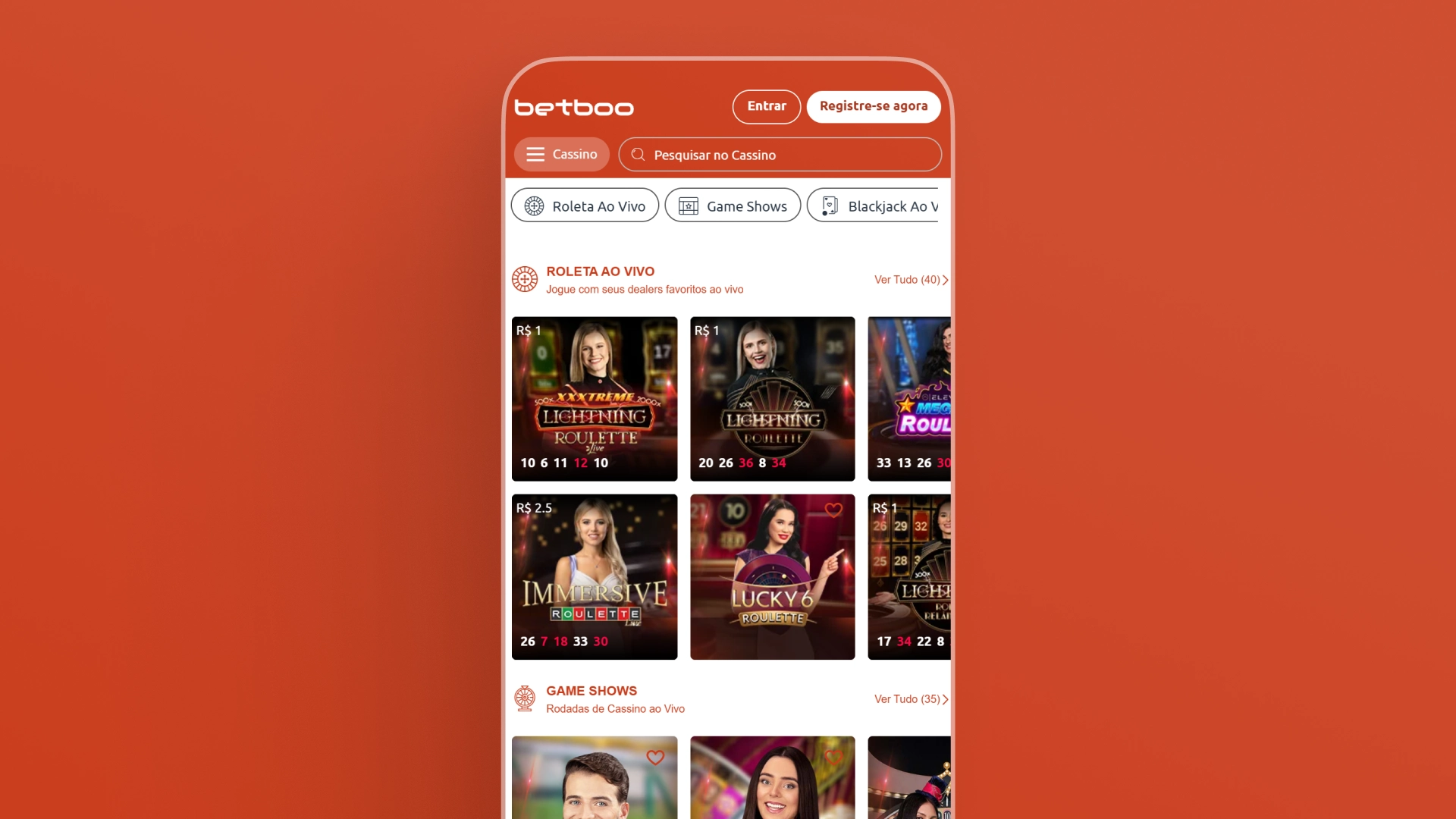 screenshot cassino ao vivo Betboo