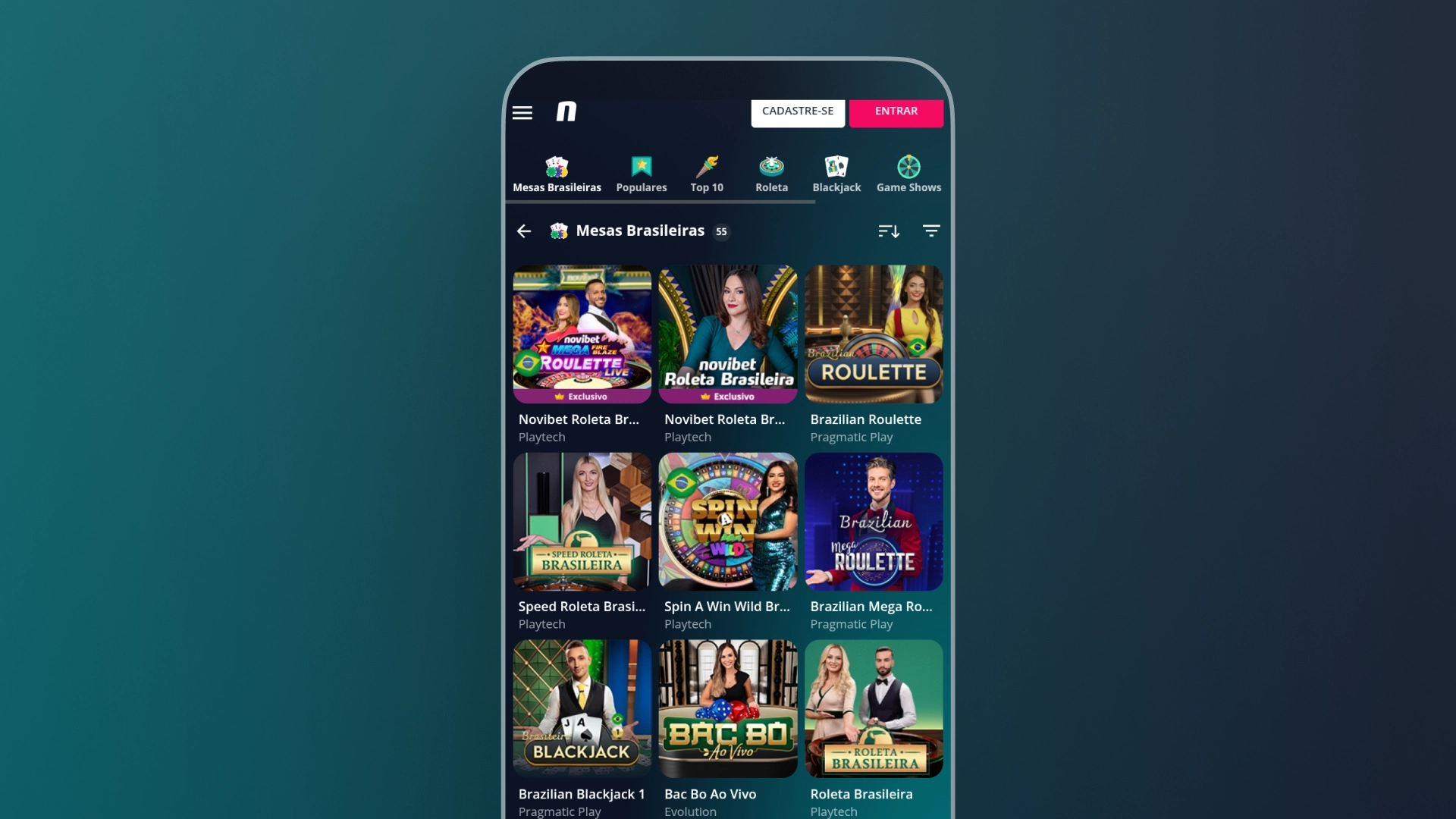 screenshot cassino ao vivo novibet