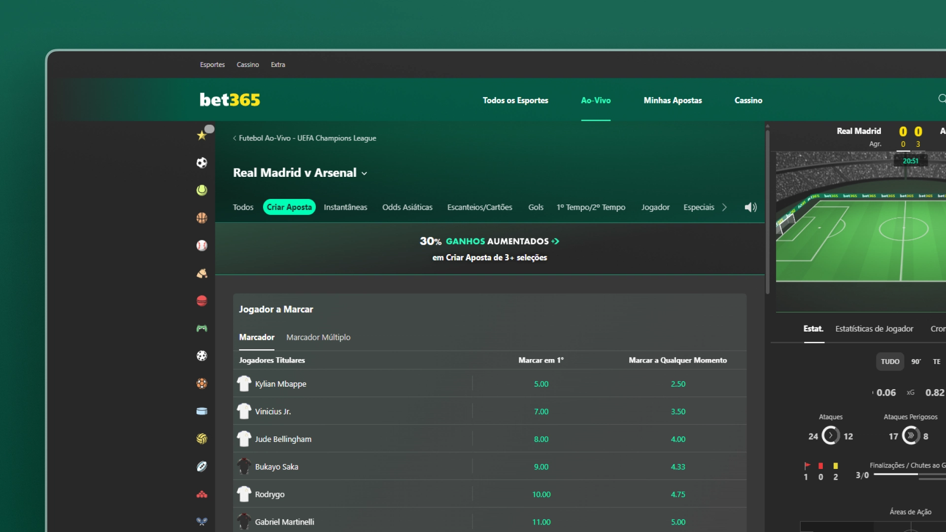 screenshot construtor de aposta bet365