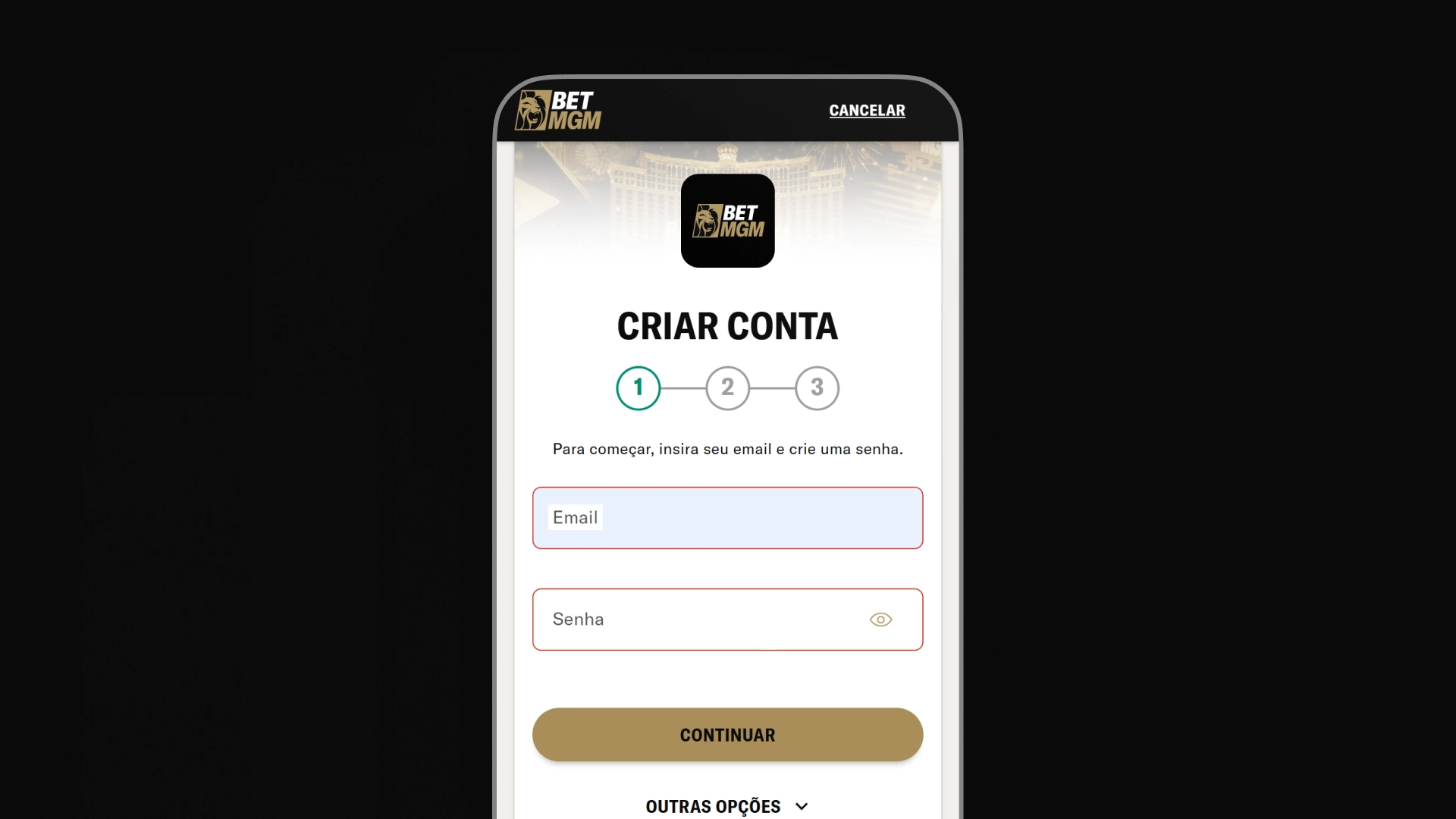 screenshot mobile cadastro BetMGM