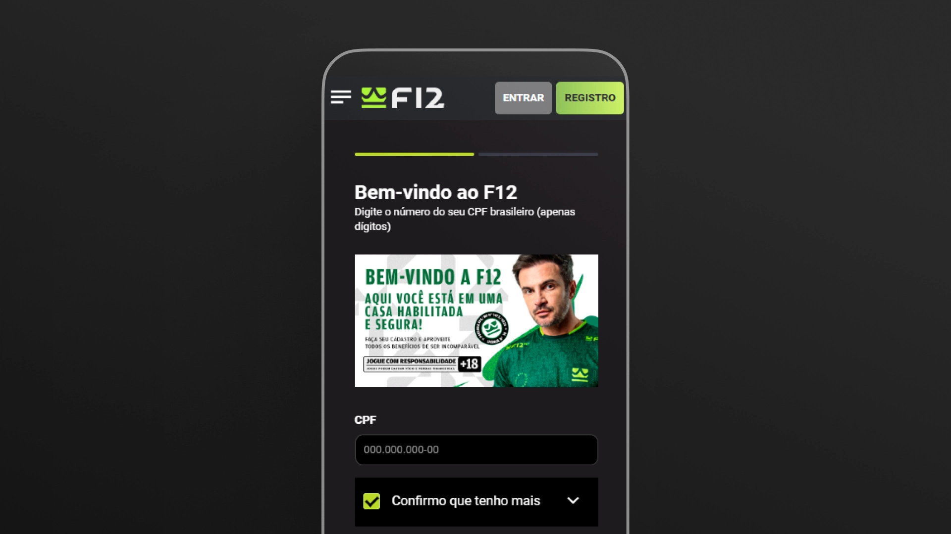 screenshot mobile cadastro F12 bet