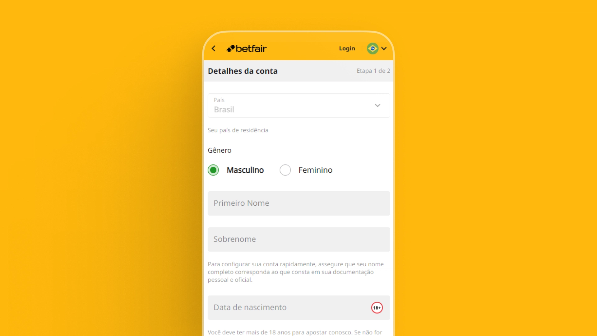screenshot mobile cadastro betfair
