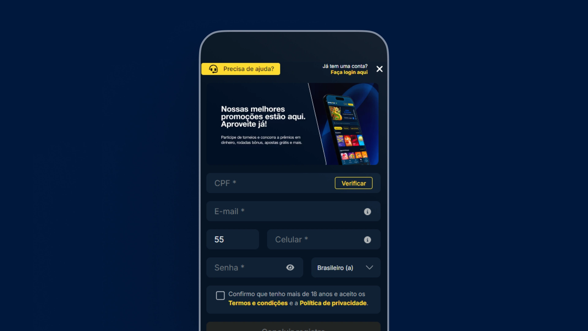 screenshot mobile cadastro estrela bet