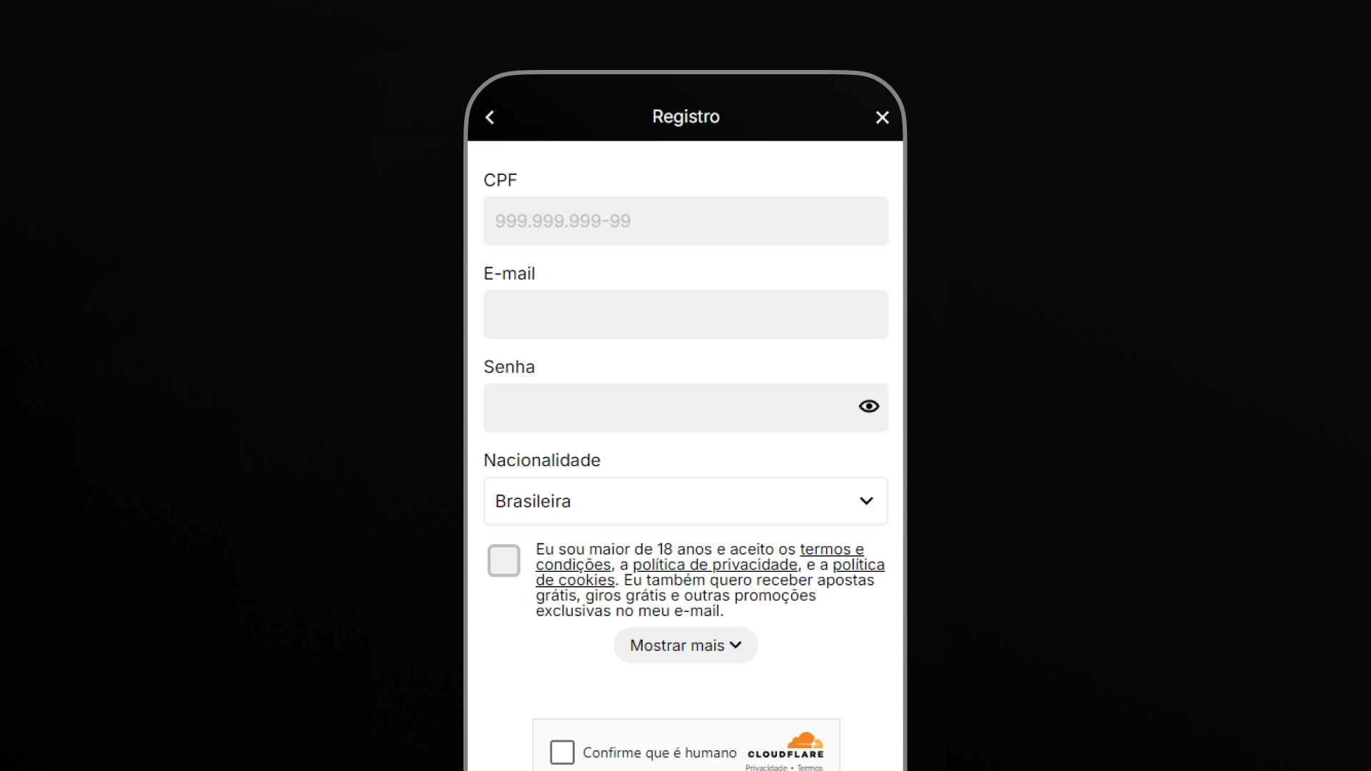 screenshot mobile cadastro kto