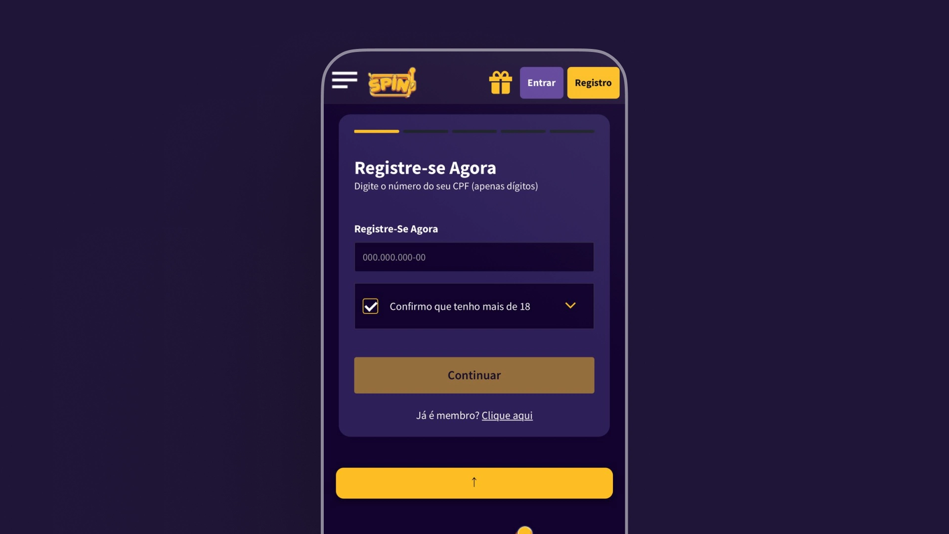 screenshot mobile cadastro spin