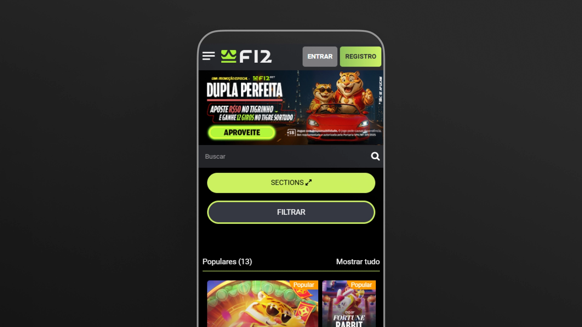 screenshot mobile cassino F12 bet