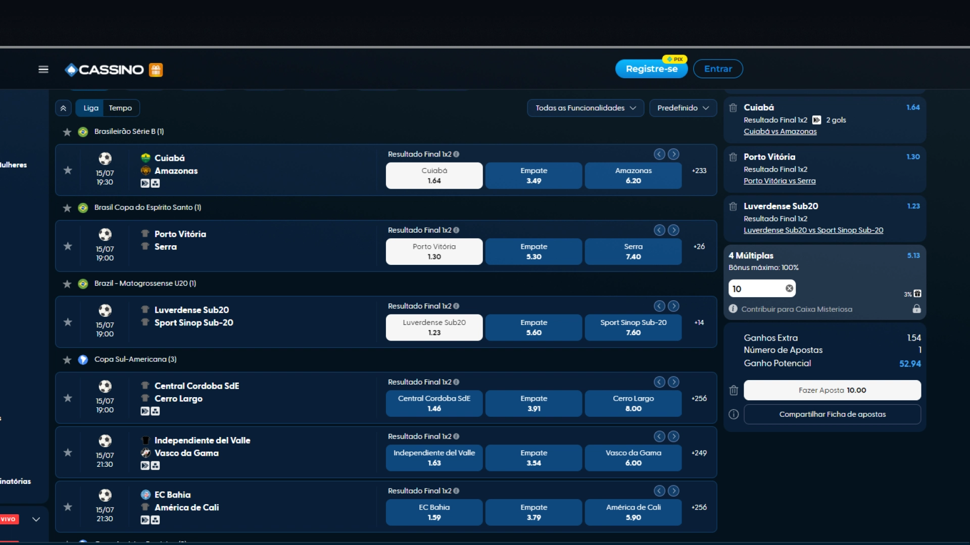 screenshot odds CassinoBet