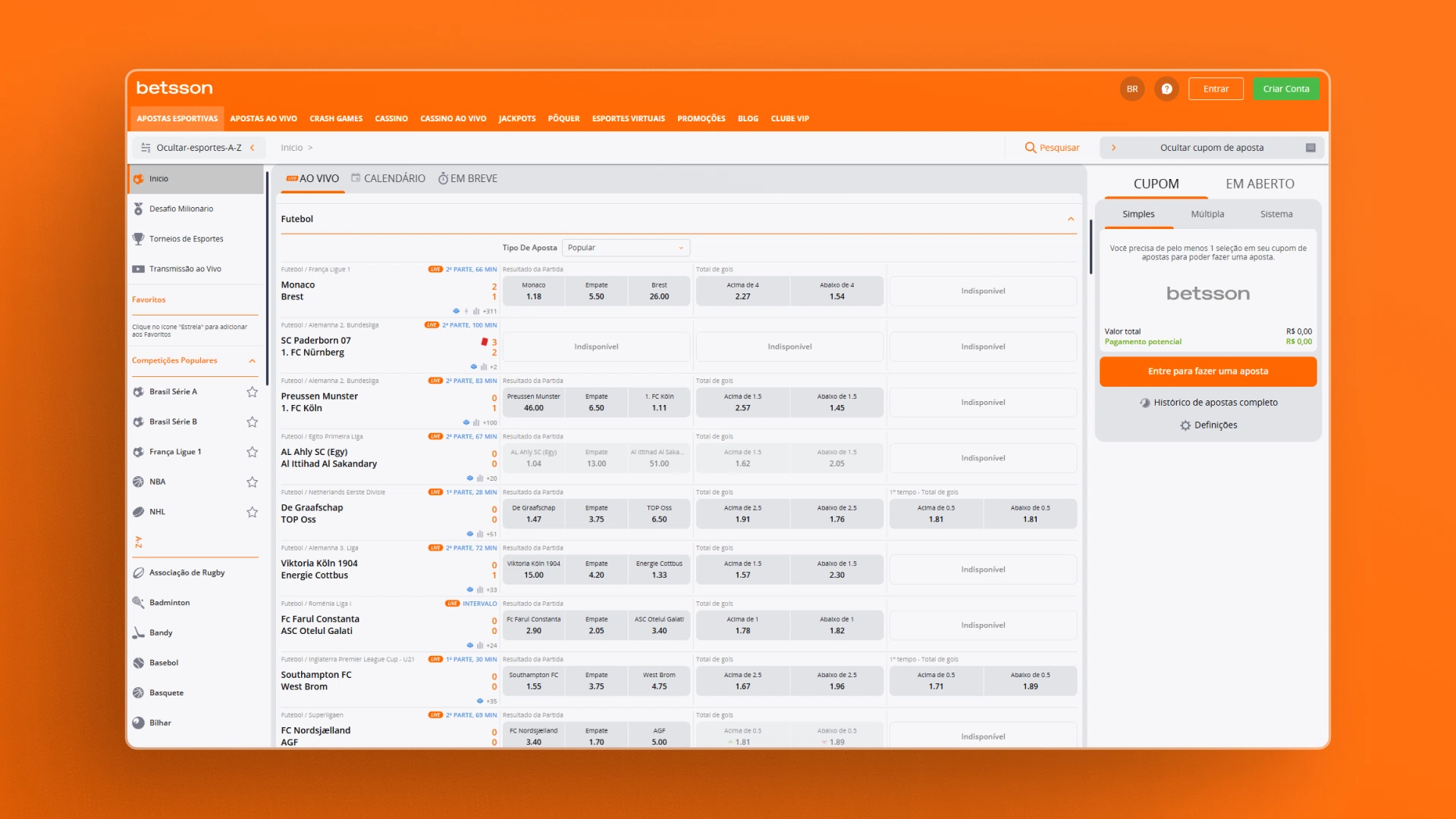 Print mostra página de odds da Betsson