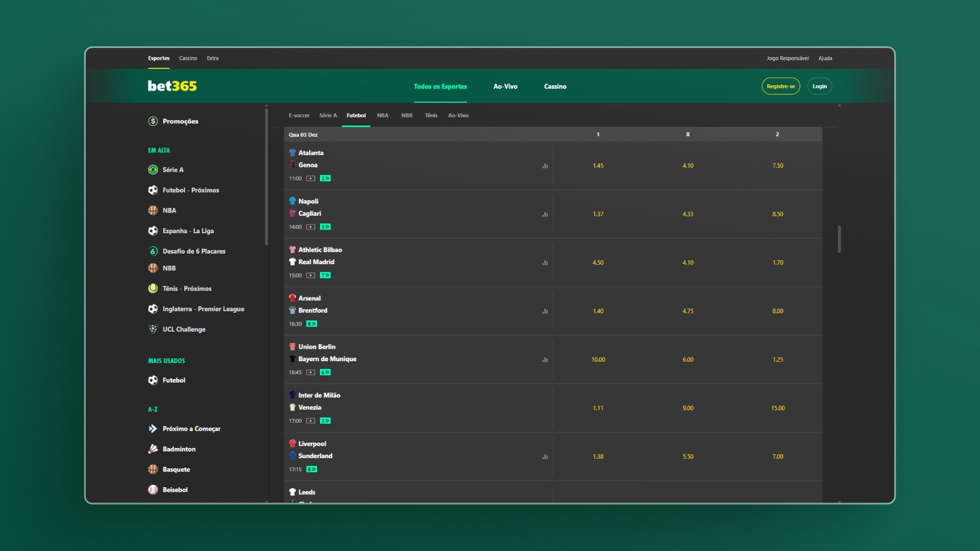 screenshot odds esportivas bet365