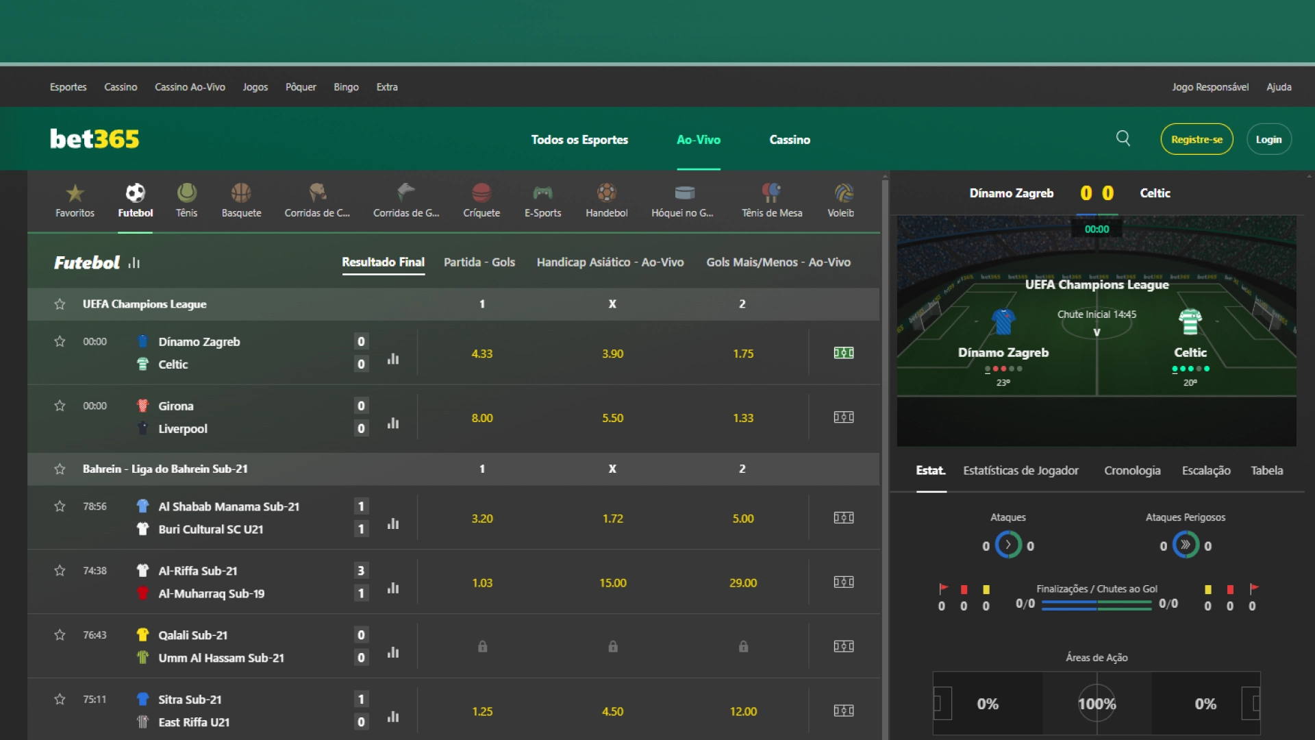 screenshot odds esportivas bet365