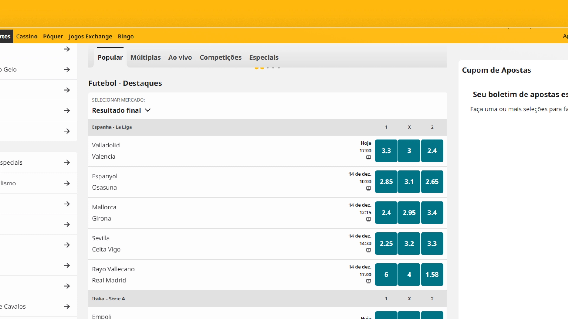 screenshot odds esportivas betfair