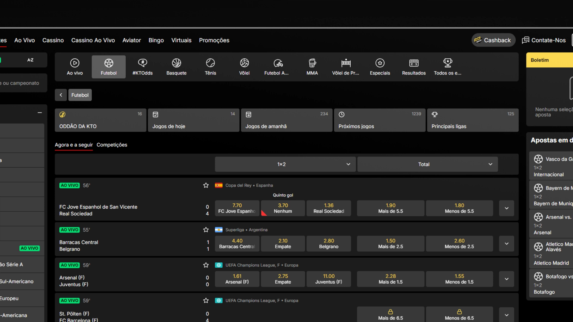 screenshot odds esportivas kto