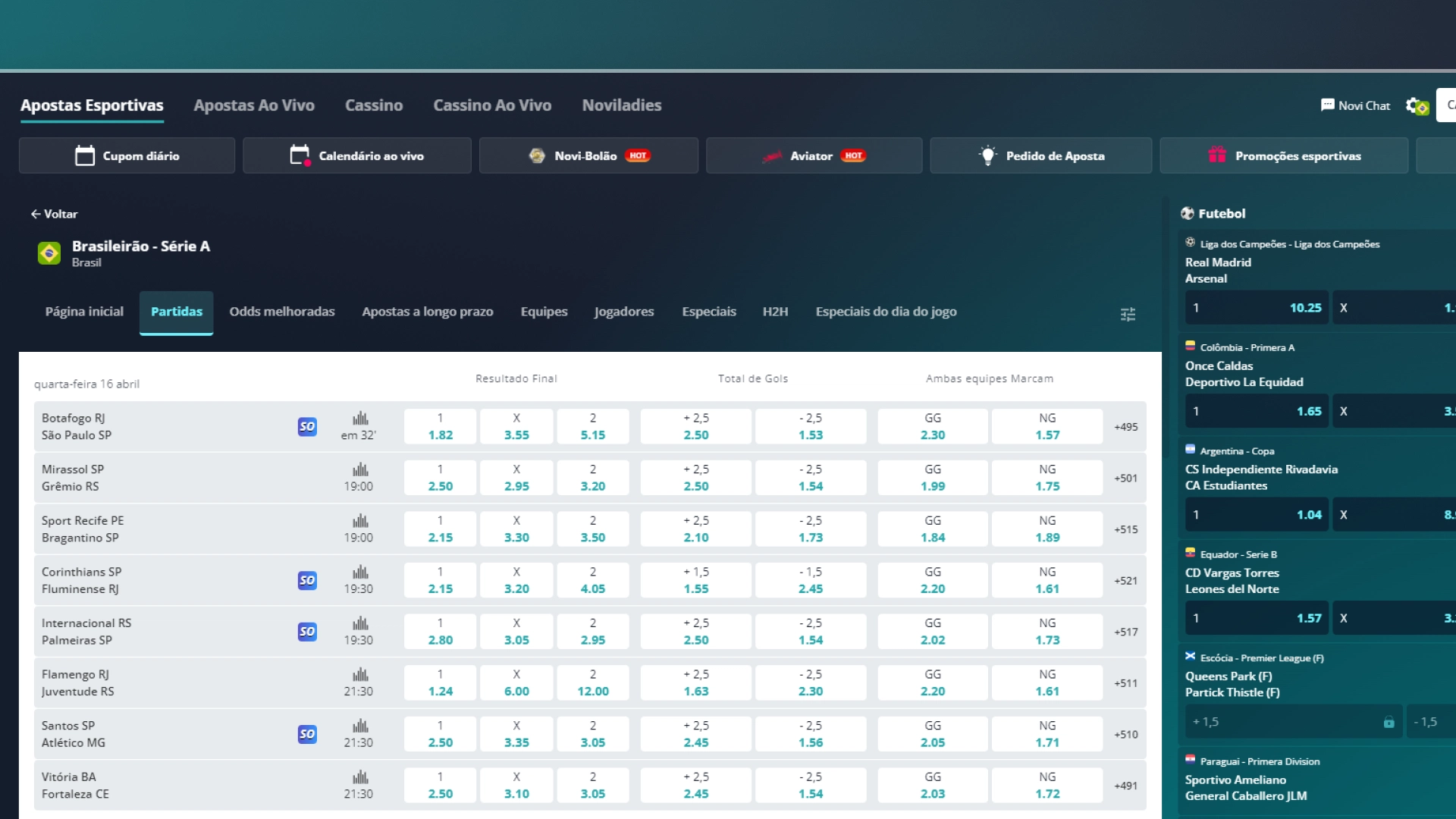 screenshot odds esportivas novibet