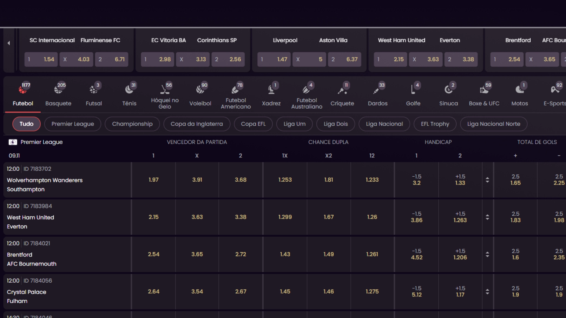 screenshot odds esportivas onabet