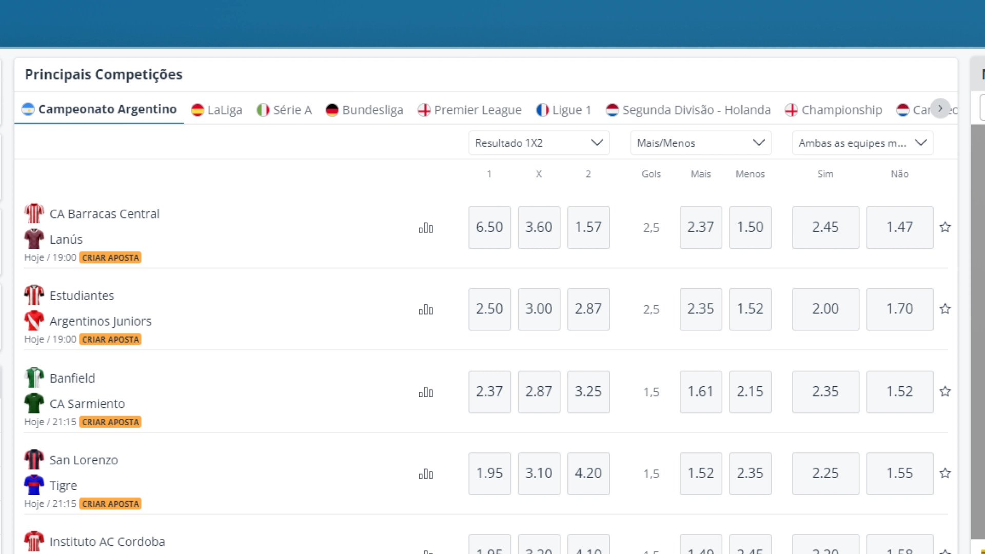 screenshot odds esportivas sportingbet