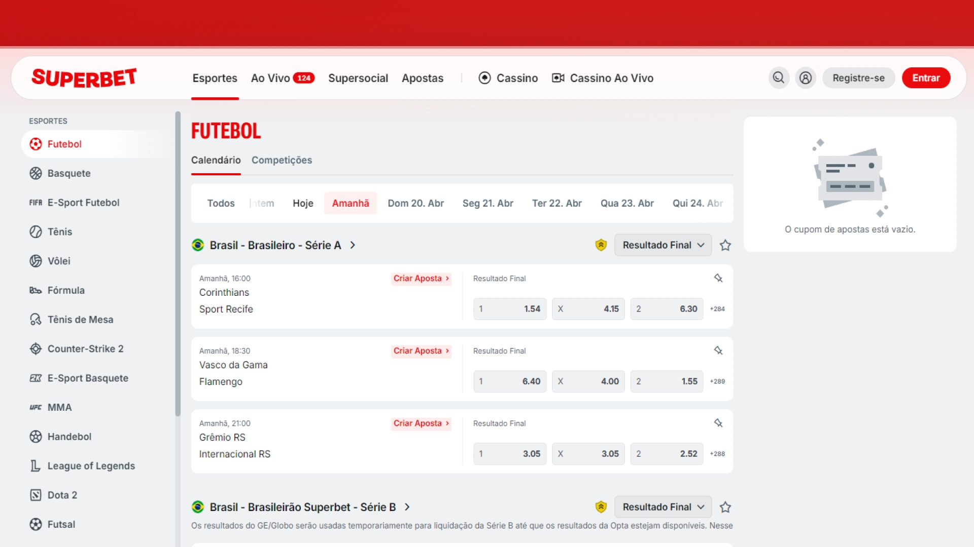 screenshot odds esportivas superbet