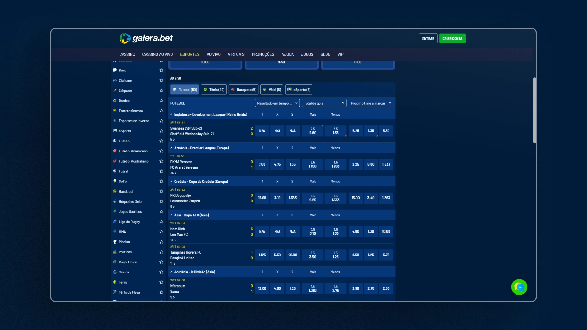 screenshot odds galerabet