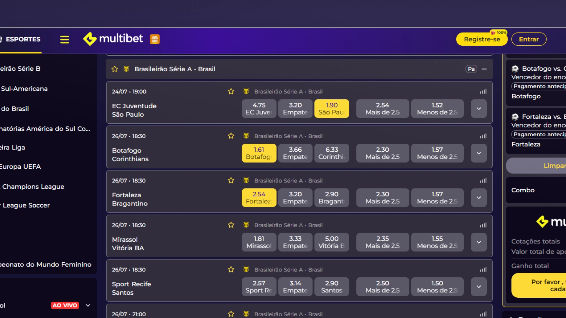 screenshot odds multibet