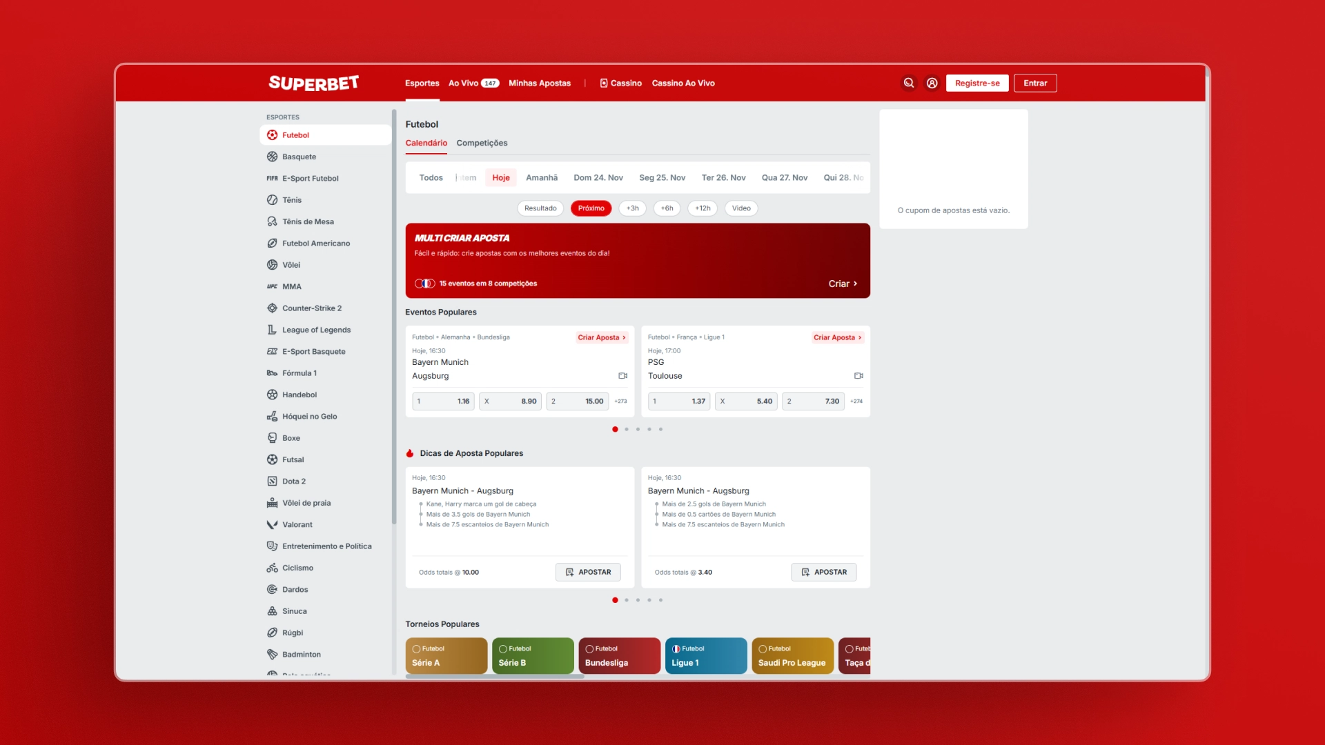 Print mostra página de odds da Superbet