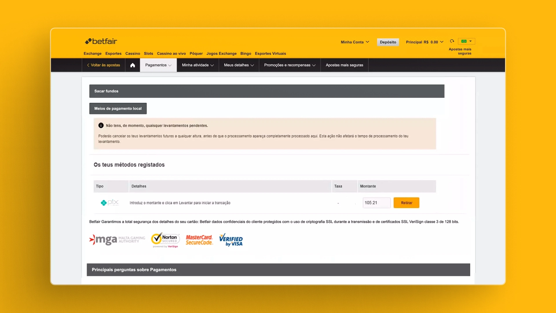 screenshot saque betfair