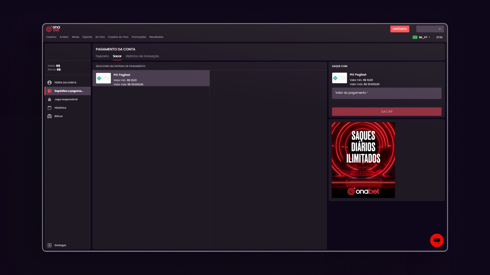 screenshot saque onabet