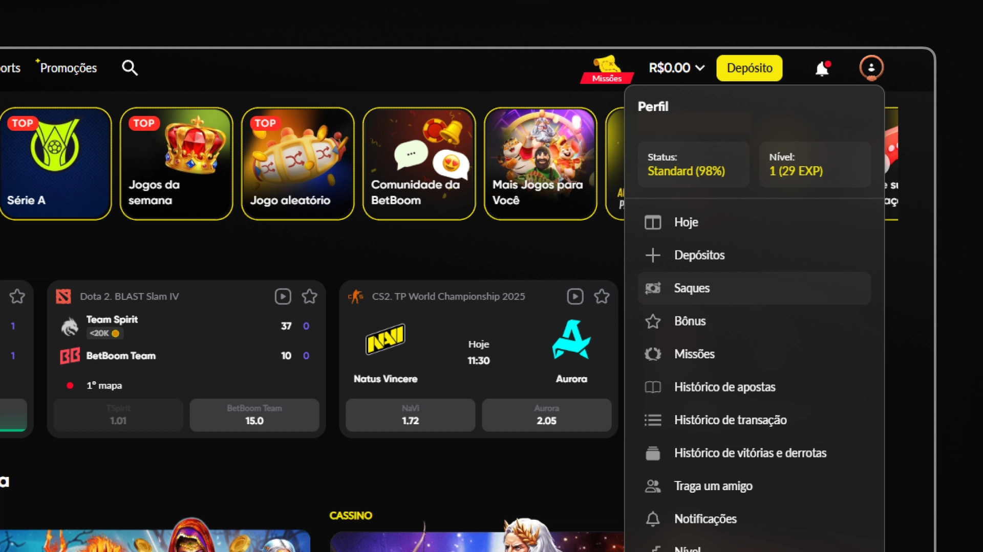 screenshot saque passo 1 betboom