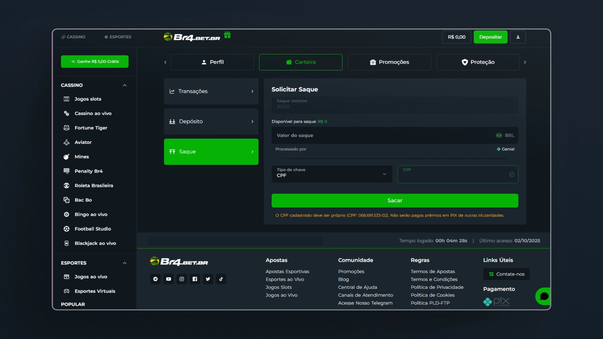 screenshot saque passo 2 br4bet