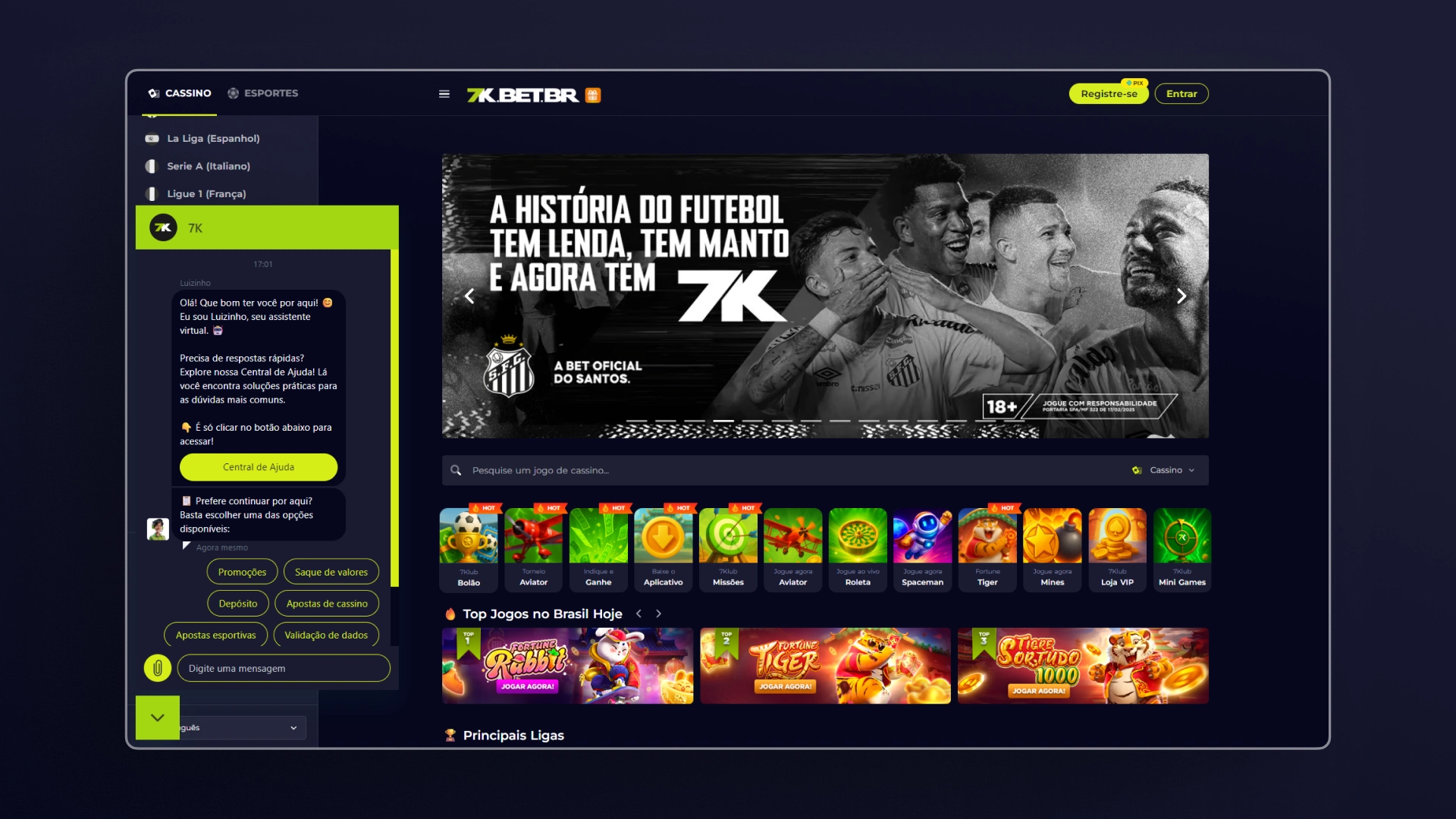 screenshot suporte chat bet7k