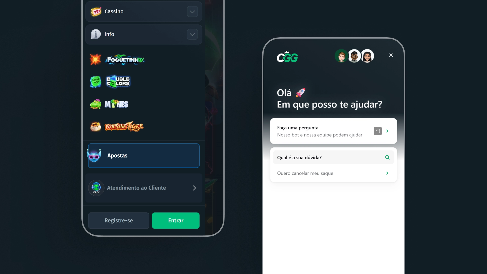 screenshot suporte chat cggbet