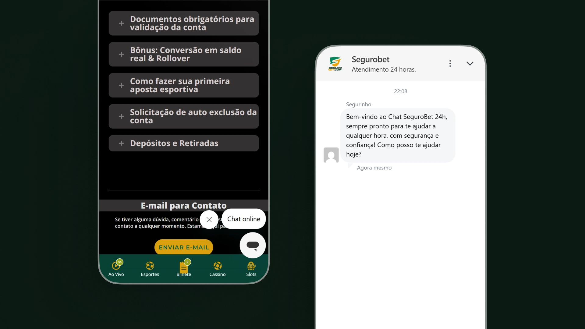 screenshot suporte chat segurobet