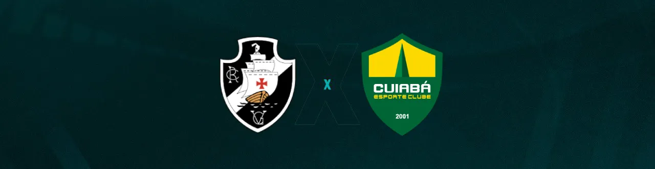 Escudos de Vasco e Cuiabá, que duelam pelo Brasileirão